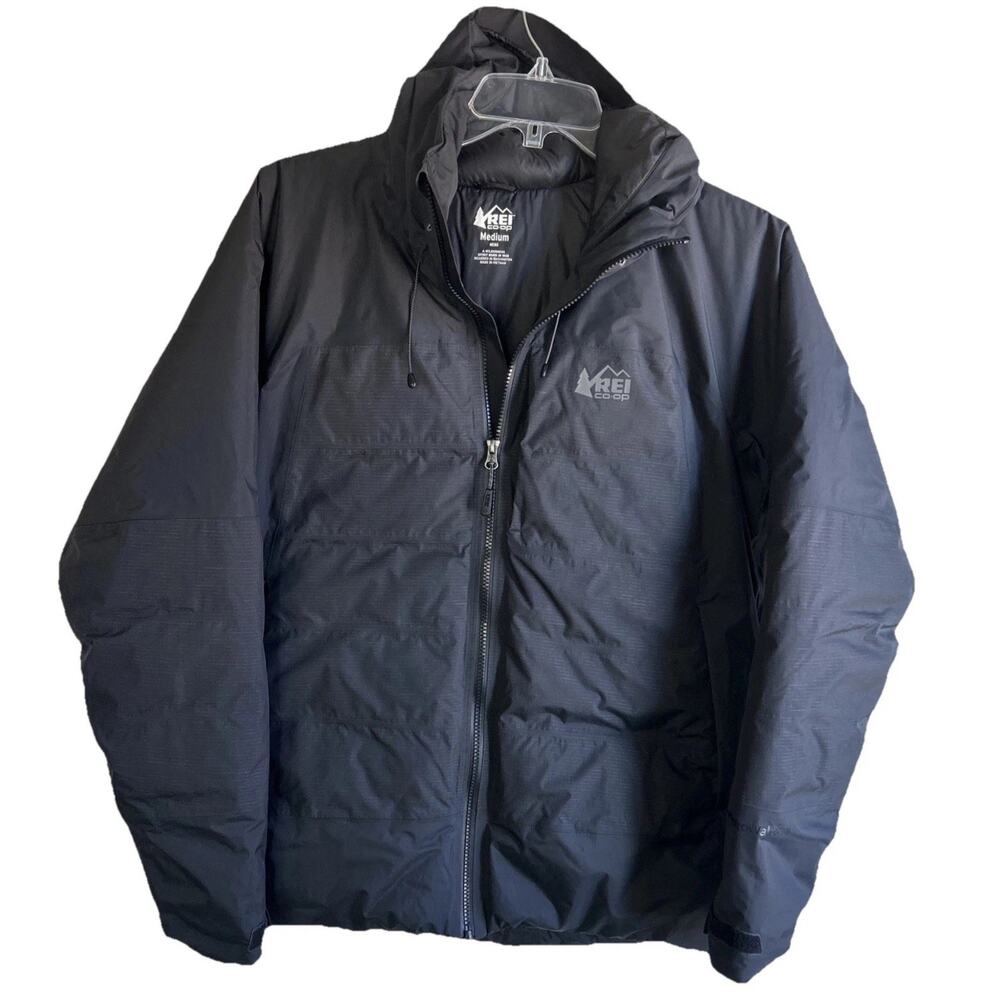 REI Co-Op Hydrowall 2L Mens Size M Goose Down Jacket Black Full Zip Vented